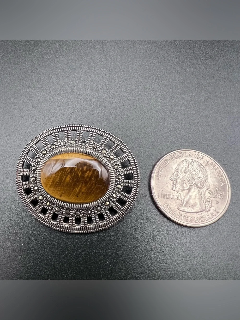 Sterling Silver Tigers Eye Brooch